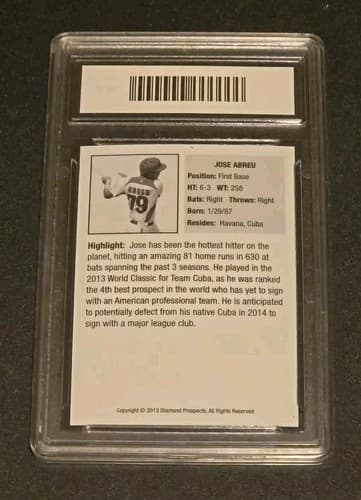 Jose Abreu 2013 Diamond Prospects RC GMA Graded With A Gem Mint 10 - Thumbnail 2