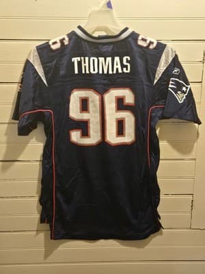 Reebok NFL Equipment Patriots Jersey Mens XL 96 Thomas Authentic Navy Game - Image 1
