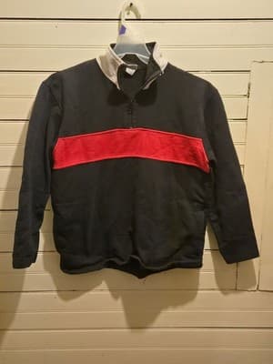 Lee Sport Pullover Mens L Black Red Stripe Quarter Zip Sweatshirt Made Romania - Image 1