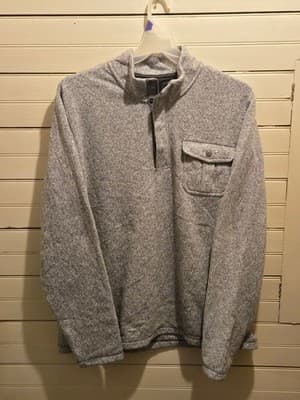 Chaps Pullover Mens XXL Gray Quarter Zip Fleece Knit Pocket Snap Long Sleeve - Image 1