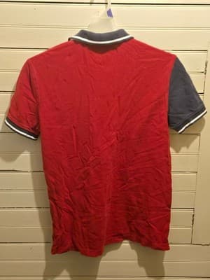 Tommy Hilfiger Polo Mens L Red Navy Split Front Crest Embroidered Short Sleeve - Thumbnail 3