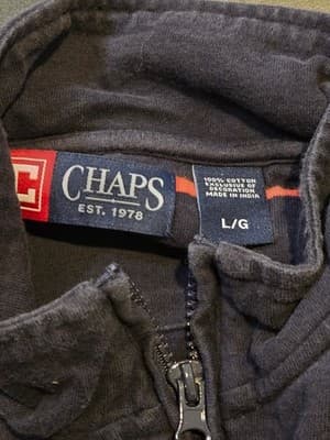 Chaps Pullover Mens L Navy Orange Striped Quarter Zip Cotton Logo Long Sleeve - Thumbnail 2