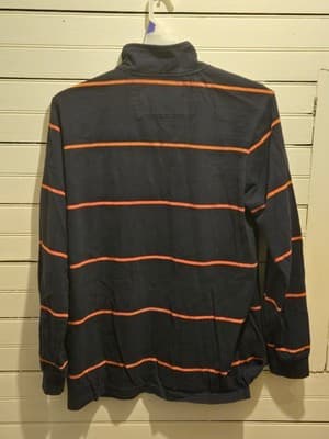 Chaps Pullover Mens L Navy Orange Striped Quarter Zip Cotton Logo Long Sleeve - Thumbnail 3
