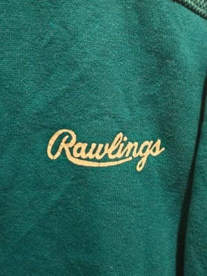 Rawlings Sweatshirt Mens M Teal Long Sleeve Striped Sleeves Script Logo Athletic - Thumbnail 3