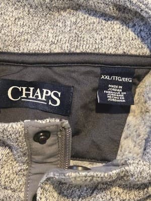 Chaps Pullover Mens XXL Gray Quarter Zip Fleece Knit Pocket Snap Long Sleeve - Thumbnail 2