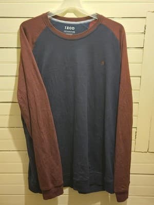 Izod Sweatshirt Mens 3XLT Navy Brown Raglan Long Sleeve Performance Stretch - Image 1