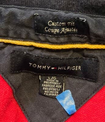 Tommy Hilfiger Polo Mens L Red Navy Split Front Crest Embroidered Short Sleeve - Thumbnail 2