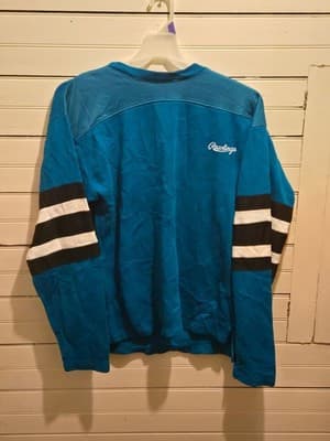 Rawlings Sweatshirt Mens M Teal Long Sleeve Striped Sleeves Script Logo Athletic - Image 1