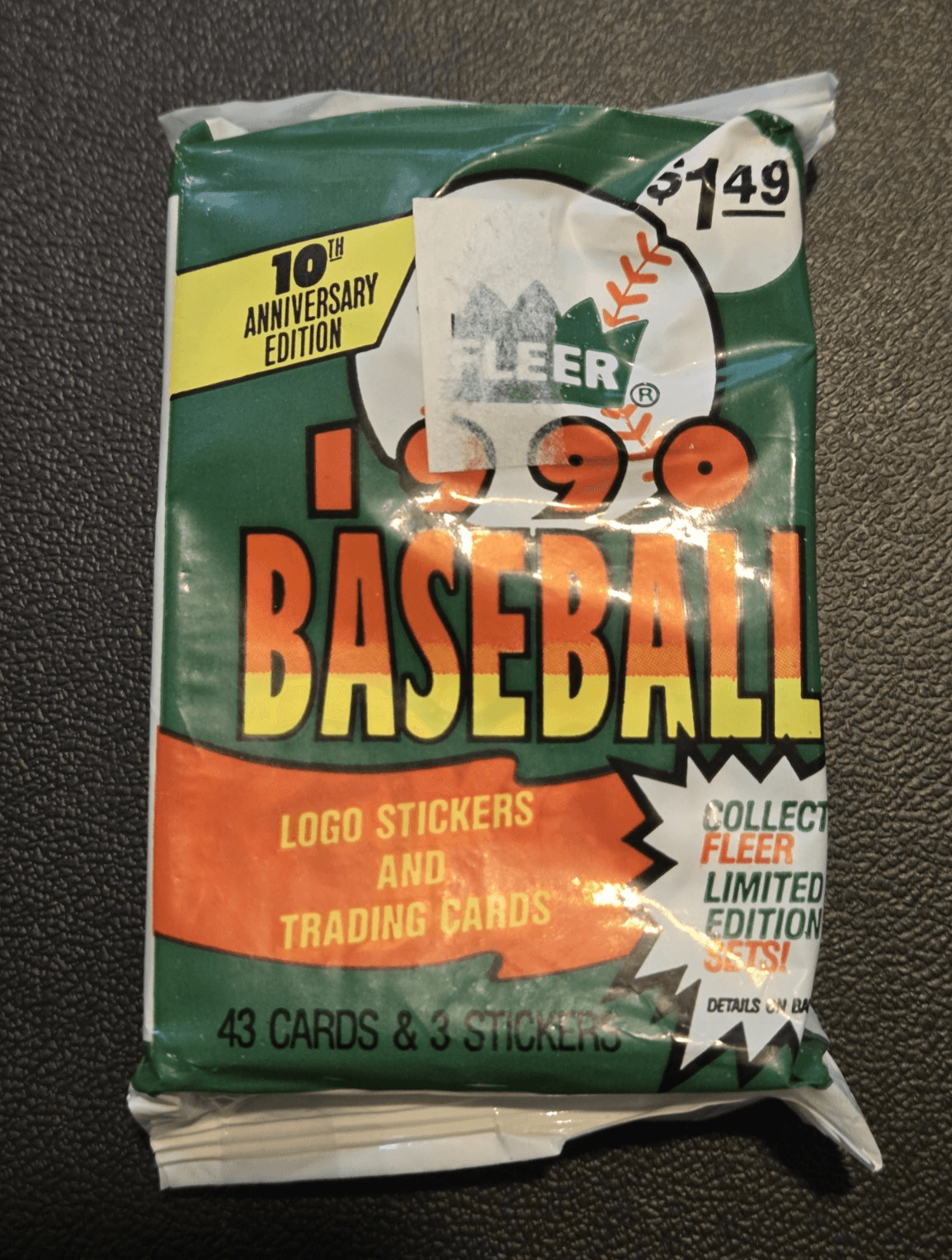 Lot of 5 Fleer 1990 Baseball Fat Packs Sealed – 215 Cards + 15 Stickers - Thumbnail 2