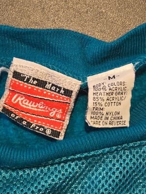 Rawlings Sweatshirt Mens M Teal Long Sleeve Striped Sleeves Script Logo Athletic - Thumbnail 2