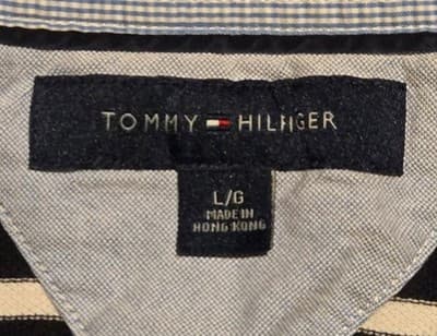 Tommy Hilfiger Polo Mens L Black White Stripe Short Sleeve Classic Logo Casual - Thumbnail 2