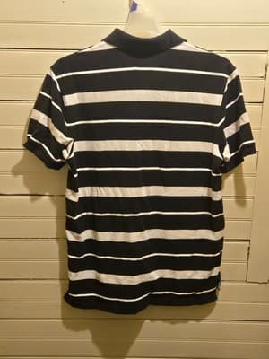Tommy Hilfiger Polo Mens L Black White Stripe Short Sleeve Classic Logo Casual - Thumbnail 3