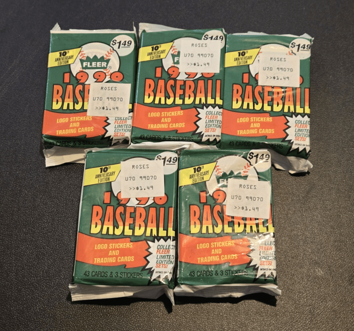 Lot of 5 Fleer 1990 Baseball Fat Packs Sealed – 215 Cards + 15 Stickers - Image 1