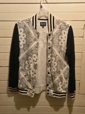 Dogg Supply Varsity Jacket Mens S Bandana Paisley Black White Snoop Dogg Logo - Image 1