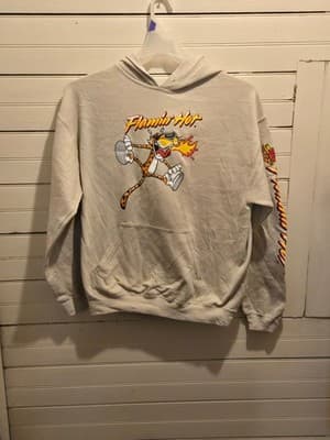 Cheetos Flamin Hot Hoodie Mens M Cream Pullover Graphic Kangaroo Pocket Sleeve - Image 1