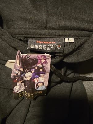 Human Tokyo Ghoul Hoodie Mens L Black Anime Graphic Pullover Kangaroo Pocket - Thumbnail 2
