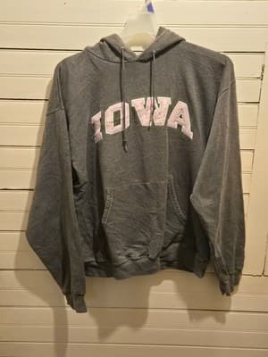 Champion Hoodie Unisex L Gray Pink IOWA Pullover Hooded Sweatshirt - Image 1