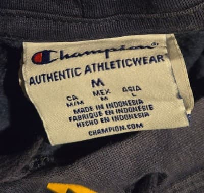 Champion Hoodie Mens M Navy Yellow Pullover Hooded Sweatshirt Logo Pocket Casual - Thumbnail 2