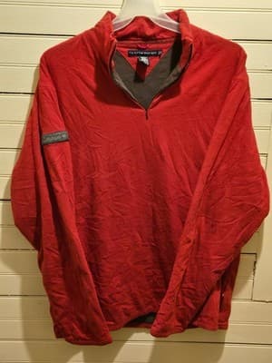 Tommy Hilfiger Pullover Mens XXL Red Quarter Zip Long Sleeve Shirt Logo Patch - Image 1