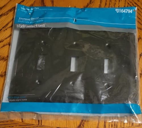 Triple Toggle Wall Plate Stamped Round Matte Black Finish - Image 1