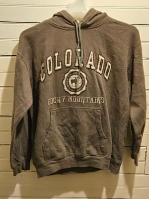 Prairie Mountain Hoodie Mens M Colorado Rocky Mountains Brown Kangaroo Pocket - Image 1