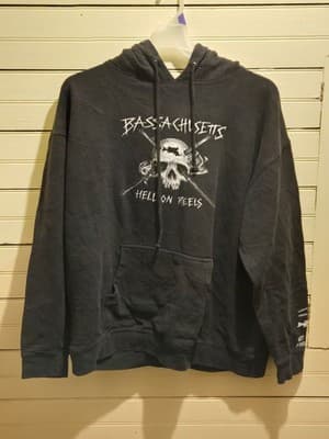 Bassachusetts Hoodie Mens XXL Black Skull Graphic Hell On Reels Pullover Vintage - Image 1