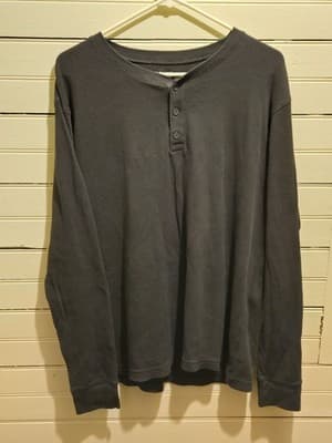 Old Navy Henley Shirt Mens XL Waffle Thermal Long Sleeve Built-In Flex Gray - Image 1