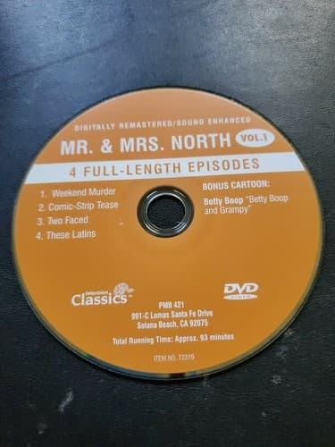 Mr & Mrs North 4 Full Length Episodes Dvd Disc Only - Image 1