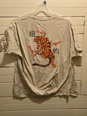 Bowery Supply Co. T-Shirt Mens XL White Tiger Back Print Cherry Blossom Graphic - Image 1