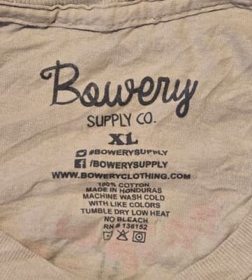 Bowery Supply Co. T-Shirt Mens XL White Tiger Back Print Cherry Blossom Graphic - Thumbnail 2