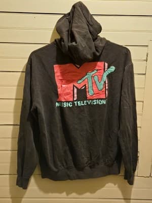 MTV Hoodie Mens M Black Music Television Graphic Pullover Hooded Sweatshirt - Thumbnail 3