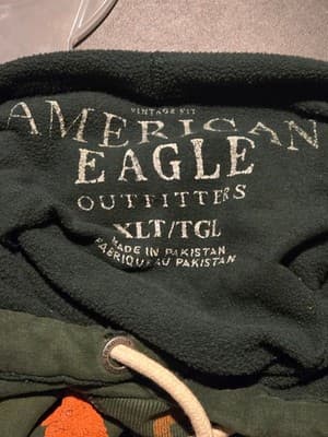 American Eagle Hoodie Mens XLT Green Vintage Pullover Eagle Graphic Fleece - Thumbnail 2