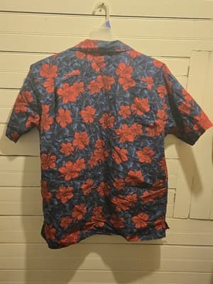 Tommy Hilfiger Shirt Mens Red Blue Floral Hawaiian Short Sleeve Cotton Resort - Thumbnail 3
