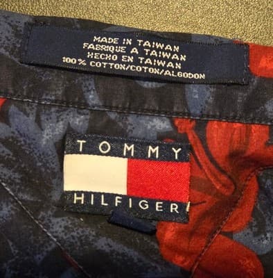 Tommy Hilfiger Shirt Mens Red Blue Floral Hawaiian Short Sleeve Cotton Resort - Thumbnail 2