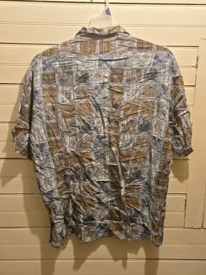 Pierre Cardin Shirt Mens XL Rayon Short Sleeve Camp Casual Button Up Blue Brown - Thumbnail 3