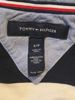 Tommy Hilfiger Polo Shirt Mens S Navy White Rugby Stripe Short Sleeve Flag - Thumbnail 2
