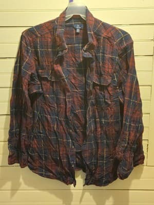 George Shirt Mens 3XL Plaid Flannel Long Sleeve Button Up Red Navy Casual Pocket - Image 1