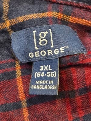 George Shirt Mens 3XL Plaid Flannel Long Sleeve Button Up Red Navy Casual Pocket - Thumbnail 2