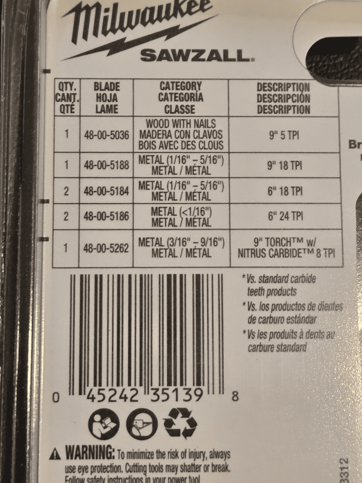 Milwaukee Sawzall Blade Set 6pc + 1 FREE TORCH Nitrus Carbide Wood & Metal NEW - Thumbnail 3