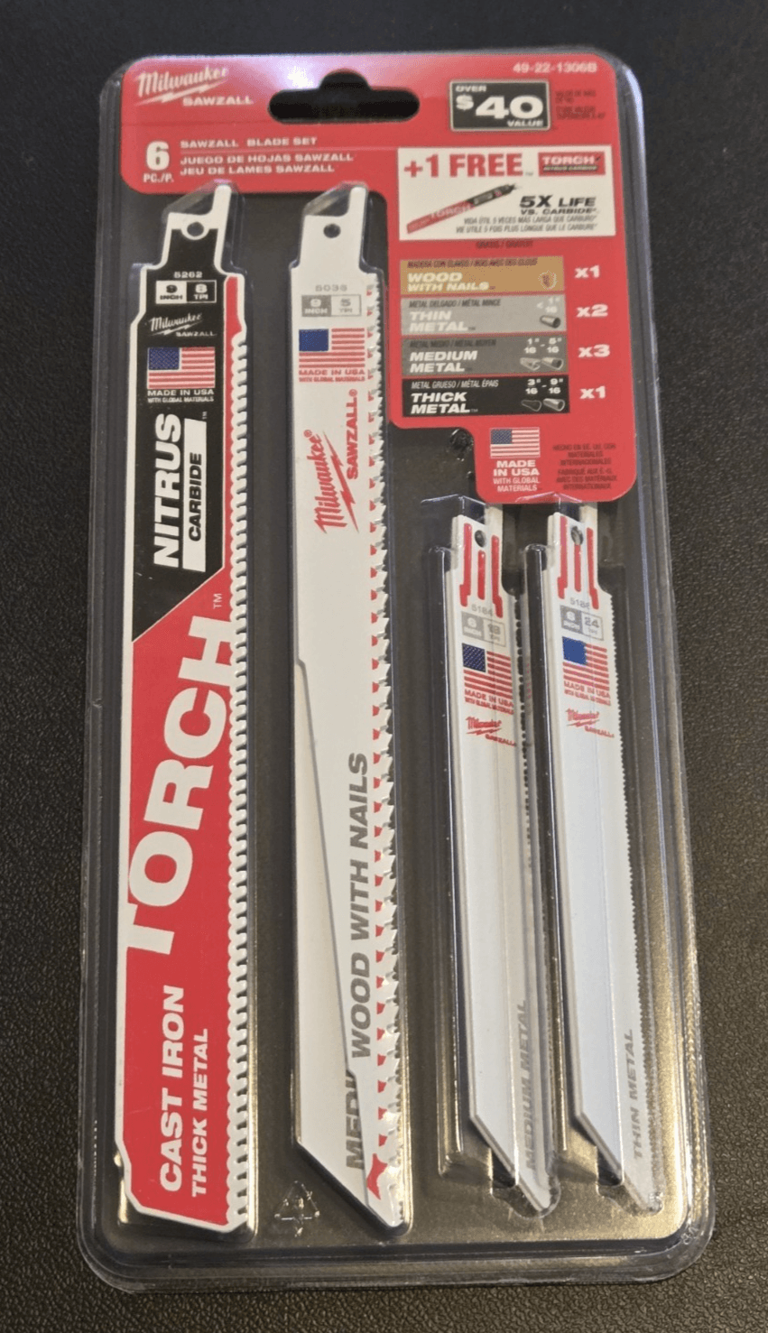 Milwaukee Sawzall Blade Set 6pc + 1 FREE TORCH Nitrus Carbide Wood & Metal NEW - Image 1