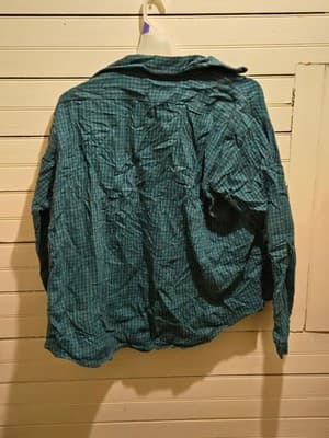 Men's XXL-3XL Button Up Shirt Teal Black Long Sleeve Casual Flannel Lightweight - Thumbnail 2