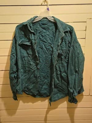Men's XXL-3XL Button Up Shirt Teal Black Long Sleeve Casual Flannel Lightweight - Image 1