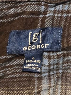 George Shirt Mens L Brown Blue Plaid Long Sleeve Button Front Flannel Casual - Thumbnail 2