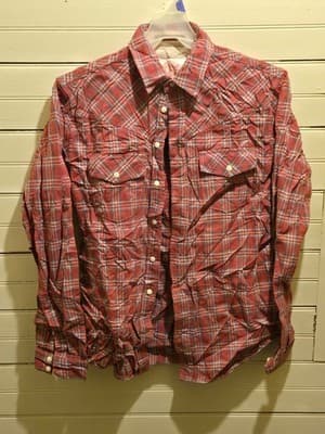 Christian Audigier Shirt Men's M Red Plaid Long Sleeve Western Pockets - Image 1