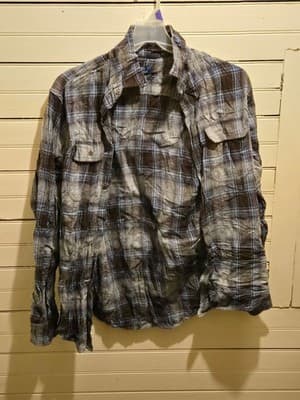 George Shirt Mens L Brown Blue Plaid Long Sleeve Button Front Flannel Casual - Image 1