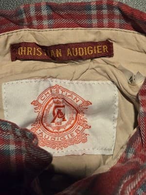 Christian Audigier Shirt Men's M Red Plaid Long Sleeve Western Pockets - Thumbnail 2