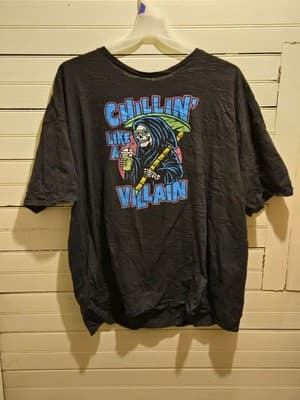 DOM Tshirt Mens 3XL Black Graphic Chillin Like A Villain Reaper Short Sleeve - Image 1
