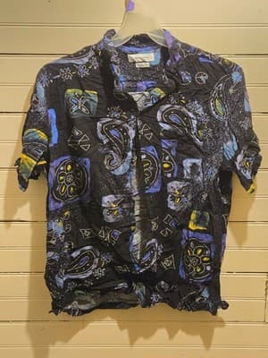 Urban Outfitters Shirt Mens L Abstract Paisley Short Sleeve Button Up Black - Image 1