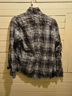 George Shirt Mens L Brown Blue Plaid Long Sleeve Button Front Flannel Casual - Thumbnail 3
