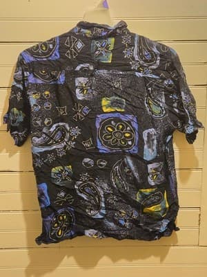 Urban Outfitters Shirt Mens L Abstract Paisley Short Sleeve Button Up Black - Thumbnail 3